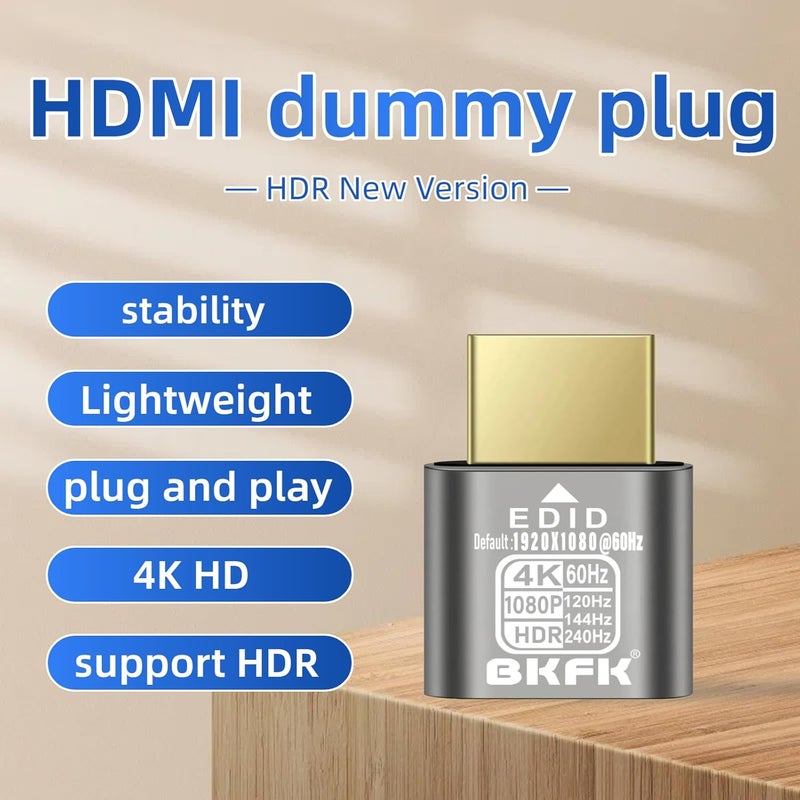 BKFK موصل HDMI وهمي 4K HDR، محول عرض بدون رأس، محاكي EDID لشاشة افتراضية، يدعم حتى 4K@60Hz، 2K@120/144Hz، 1080P@120/144/240Hz (جديد-4K-HDR(1920X1080@60HZ-1P) - Image 2